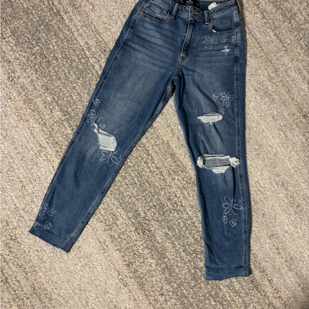 Hollister Floral Embroidered Blue Mom Jeans